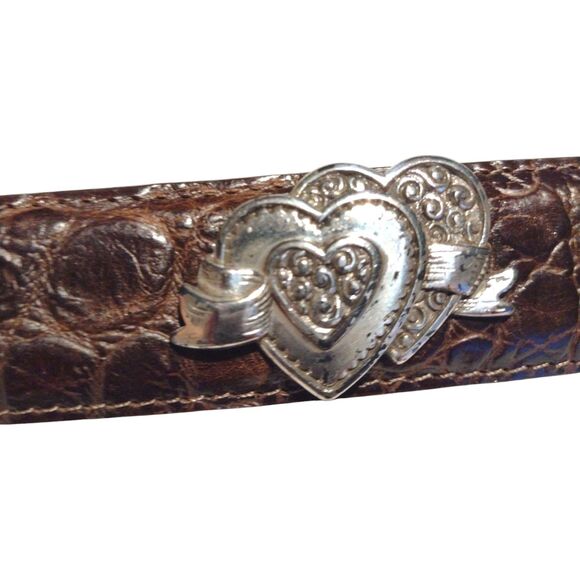Brighton Belt Brown Croc Embossed Leather Silver Heart Conchos Small USA Vintage - Picture 6 of 16